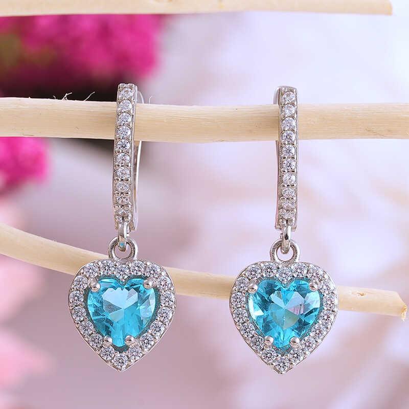 Silver Turquoise Stone Heart Women's Earrings