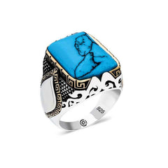 Silver Turquoise Stone Angled Men's Ring