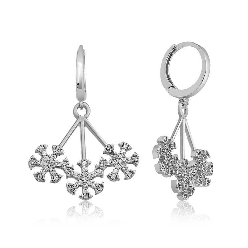 Silver Three Snowflake Earrings