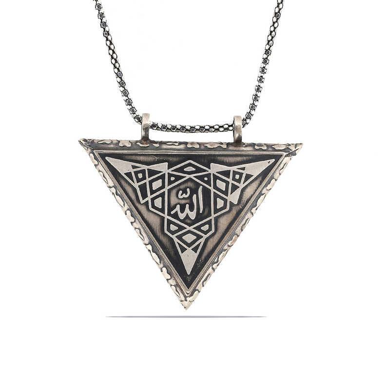 Collier amulette Allah ouvrable en forme de triangle argenté