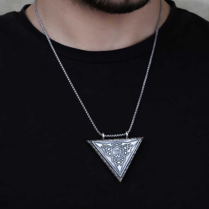 Silver Triangle Openable Allah Amulet Necklace 