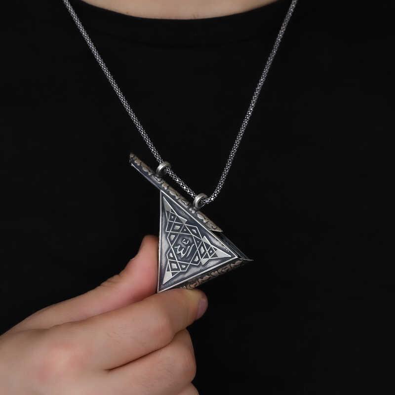 Silver Triangle Openable Allah Amulet Necklace 