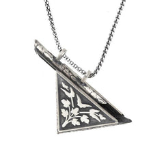 Silver Triangle Openable Flower Amulet Necklace