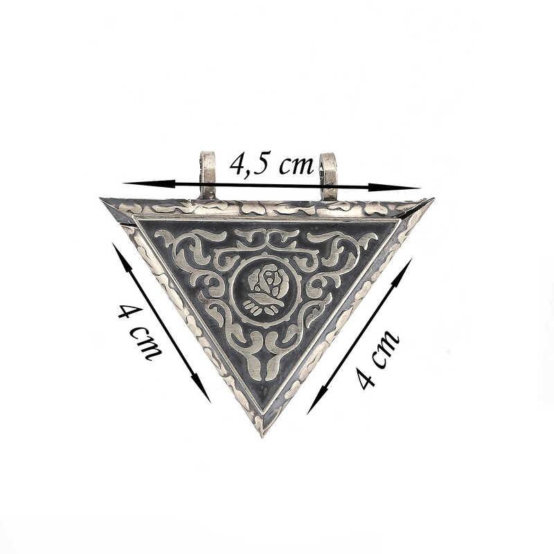 Collier amulette rose ouvrable en forme de triangle argenté