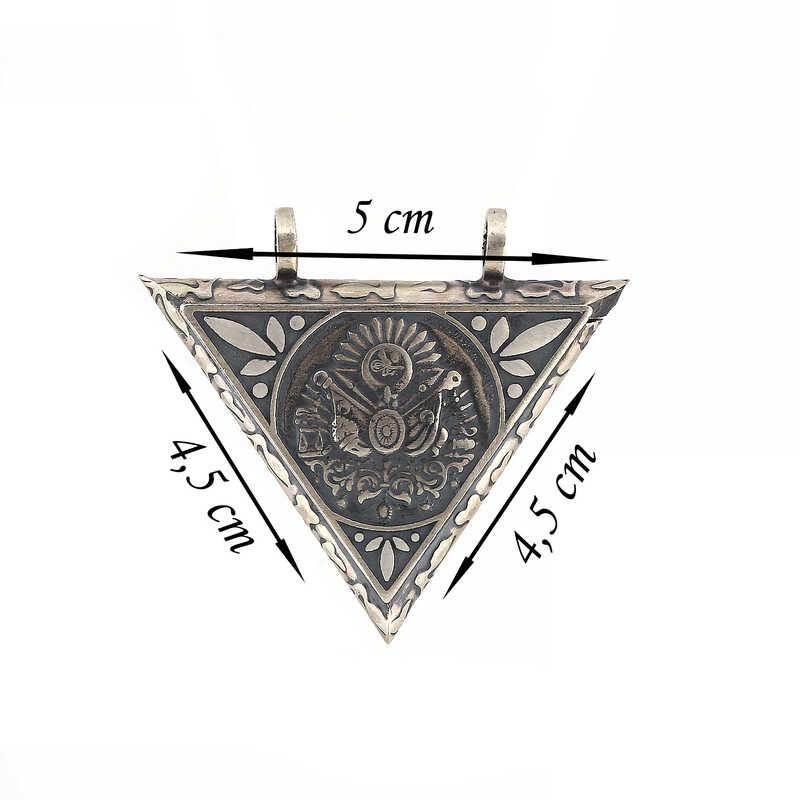 Silver Triangle Openable Ottoman Coat of Arms Amulet Necklace
