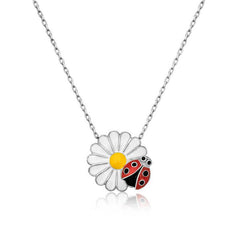 Silver Ladybug Daisy Necklace