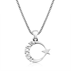 Collier croissant d'étoile en argent avec inscription « Homeland »
