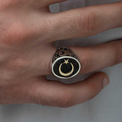 Bague pour homme en argent avec motif croissant d'étoile