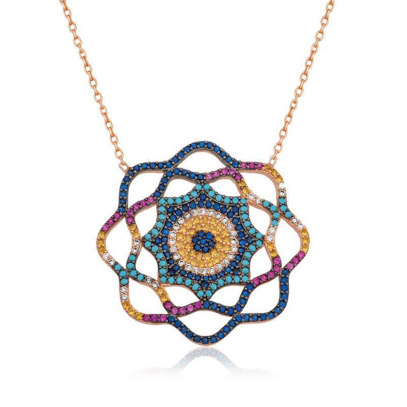 Collier pour femme en argent avec mauvais œil et soleil de vie
