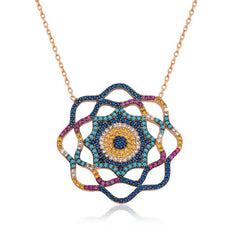 Collier pour femme en argent avec mauvais œil et soleil de vie