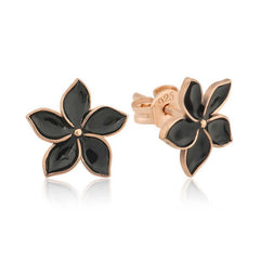 Silver Black Jasmine Flower Stud Earrings