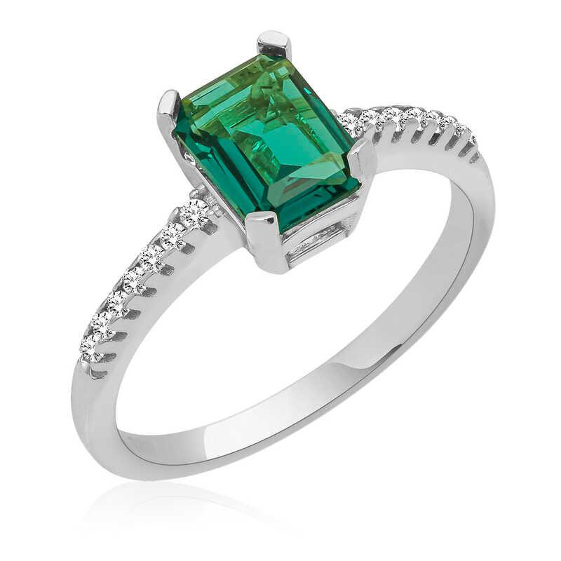 Silver Green Baguette Stone Women's Ring