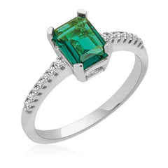 Silver Green Baguette Stone Women's Ring