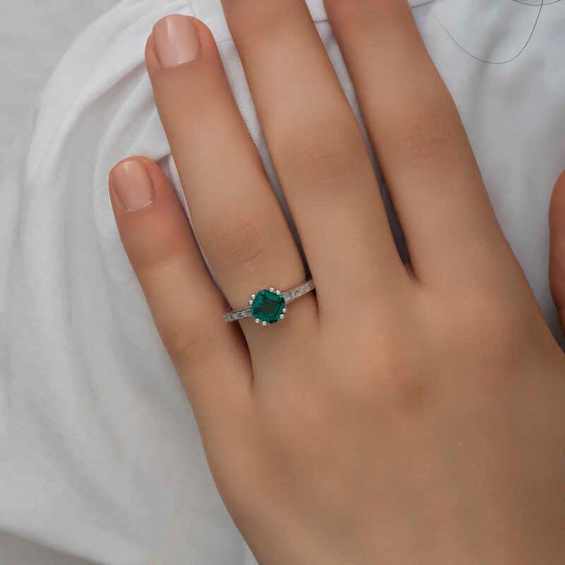 Silver Green Baguette Single Stone Women's Ring