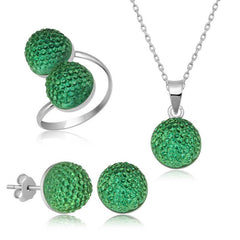 Silver Green Crystal Women Set