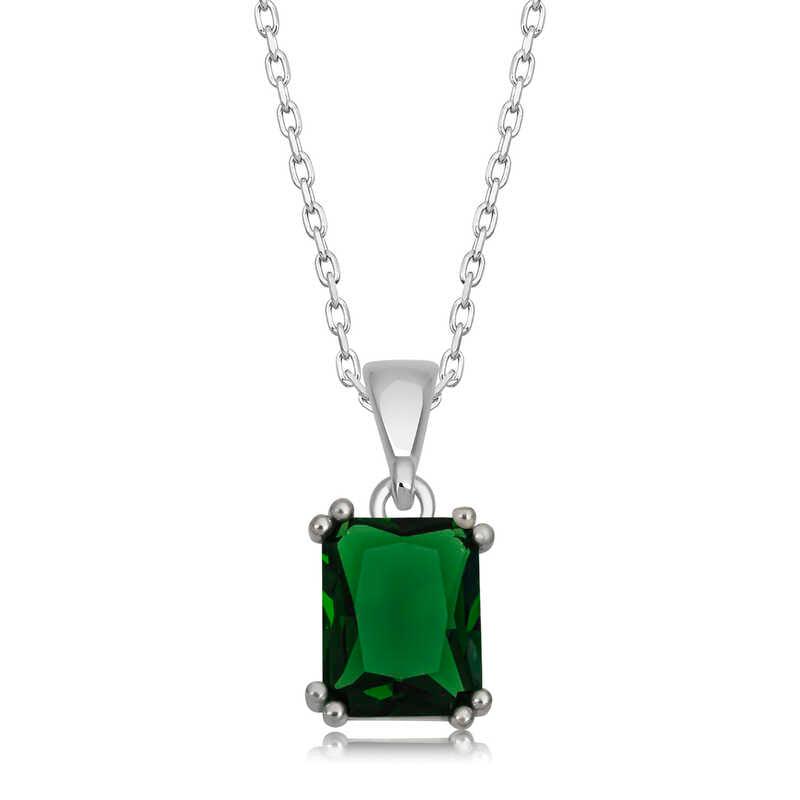 Silver Green Zircon Baguette Stone Women's Necklace