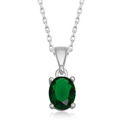 Silver Green Crystal Oval Stone Women's Necklace
