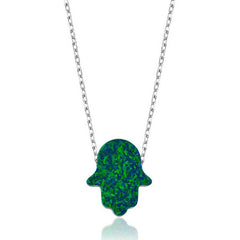 Silver Green Opal Fatima Mother's Hand Women's Necklace