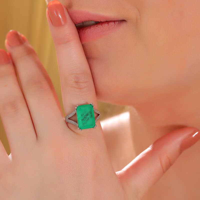 Silver Green Color Paraiba Stone Women's Ring