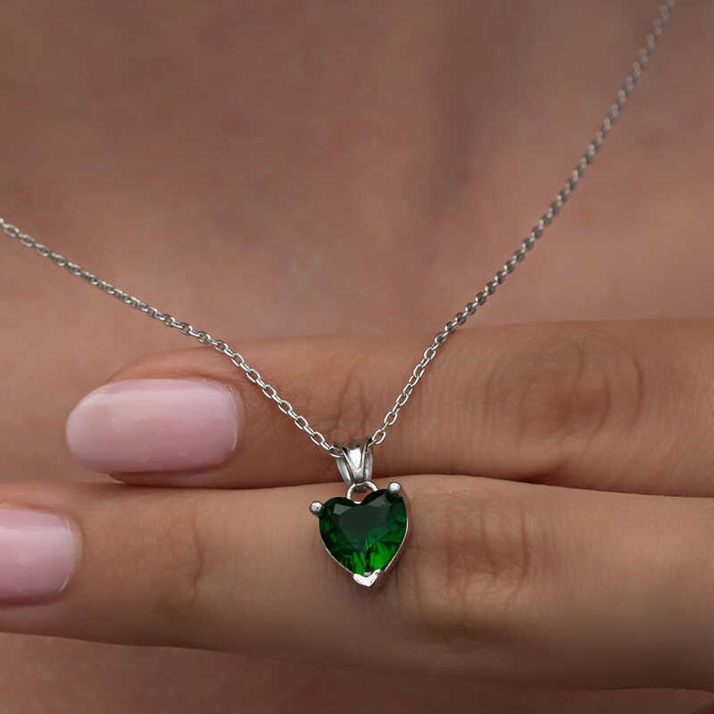 Silver Green Stone Heart Women's Necklace