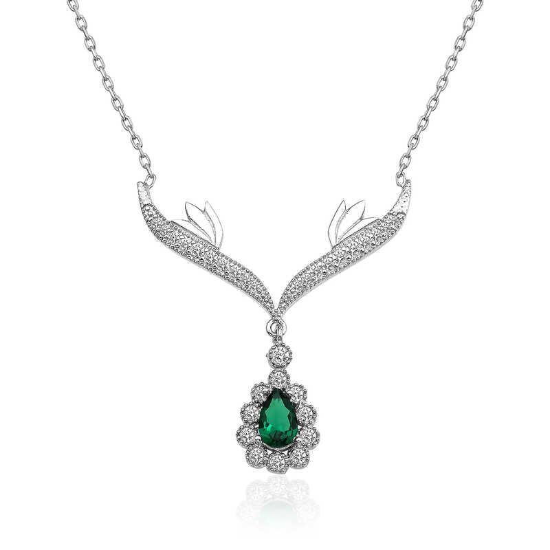 Silver Green Stone Medallion Women's Necklace