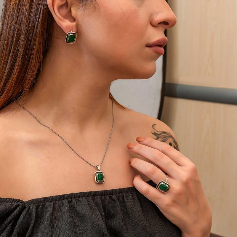 Silver Green Stone Authentic Women's Set