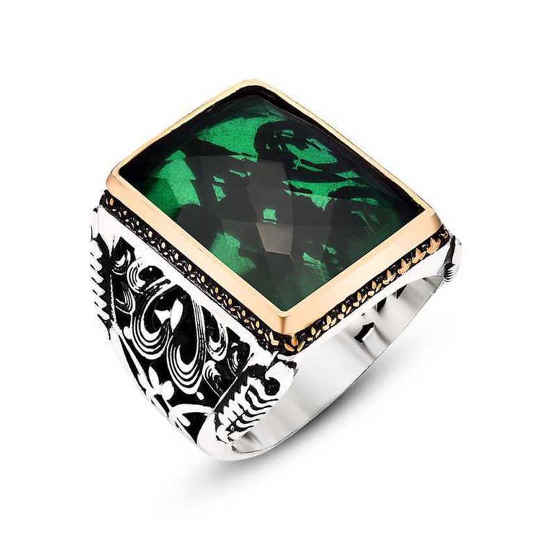 Silver Green Zircon Stone Men's Ring