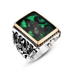 Silver Green Zircon Stone Men's Ring