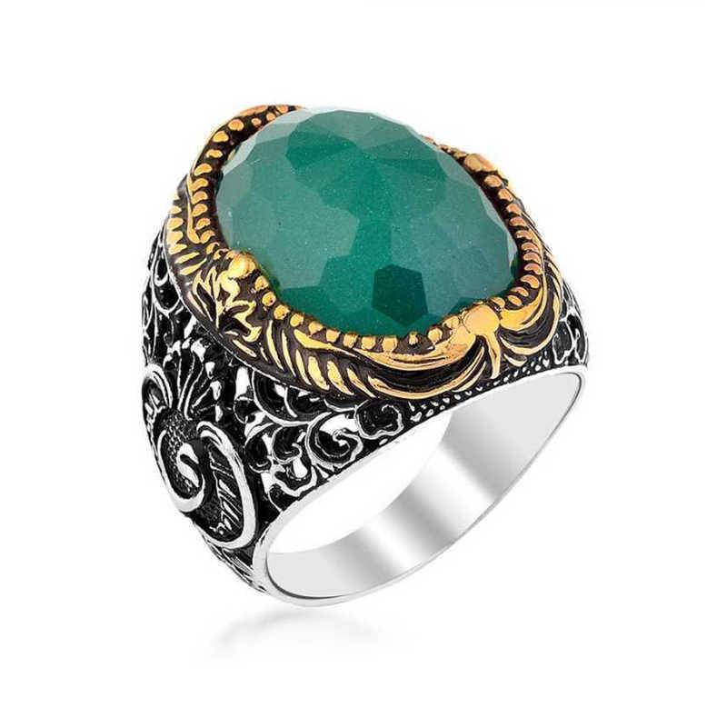 Silver Green Zircon Stone Men's Ring