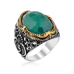 Silver Green Zircon Stone Men's Ring