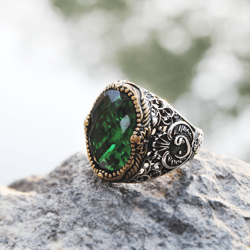 Silver Green Zircon Stone Men's Ring