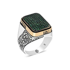 Silver Green Zircon Stone Square Men's Ring