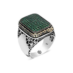 Silver Green Zircon Stone Square Men's Ring