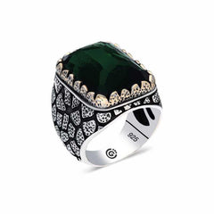 Silver Green Zircon Stone Square Men's Ring
