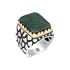Silver Green Zircon Stone Square Men's Ring