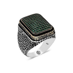 Silver Green Zircon Stone Square Men's Ring
