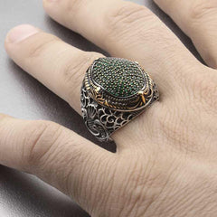 Silver Green Zircon Stone Oval Men's Ring