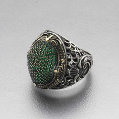 Silver Green Zircon Stone Oval Men's Ring