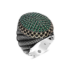 Bague homme ovale en argent et zircon vert