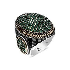 Bague homme ovale en argent et zircon vert