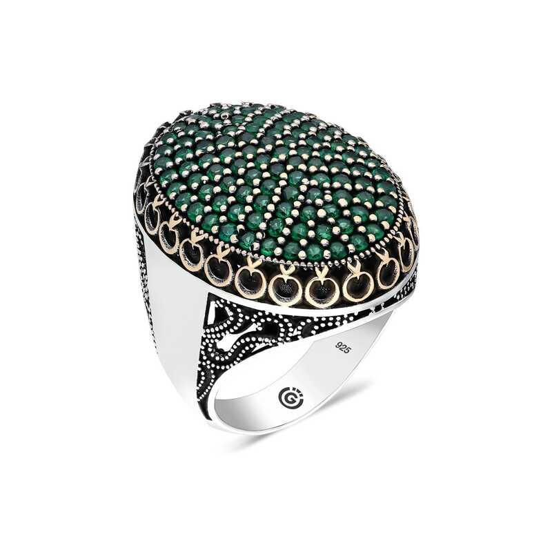 Bague homme ovale en argent et zircon vert