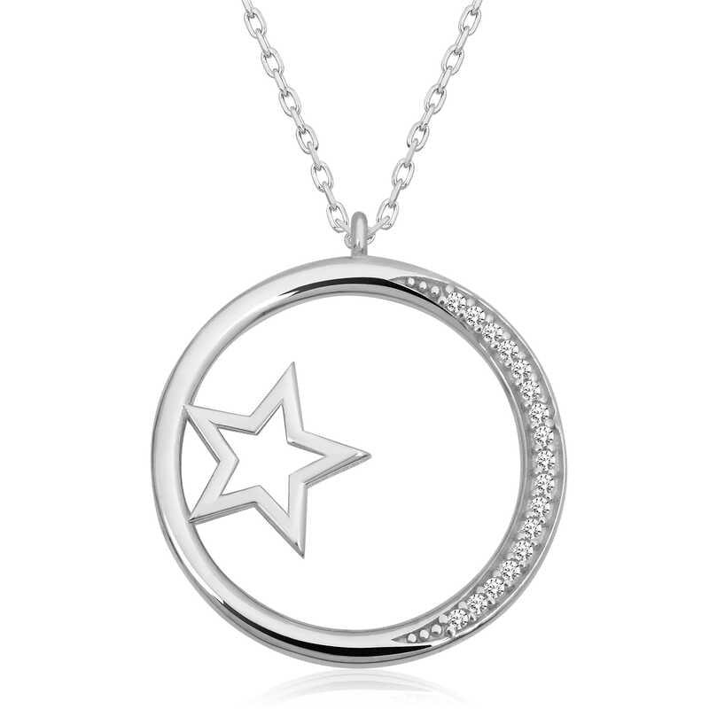 Silver Star Detailed Hoop Women's Necklace