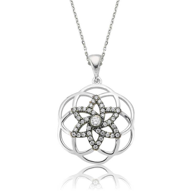 Silver Star Flower of Life Women's Necklace
