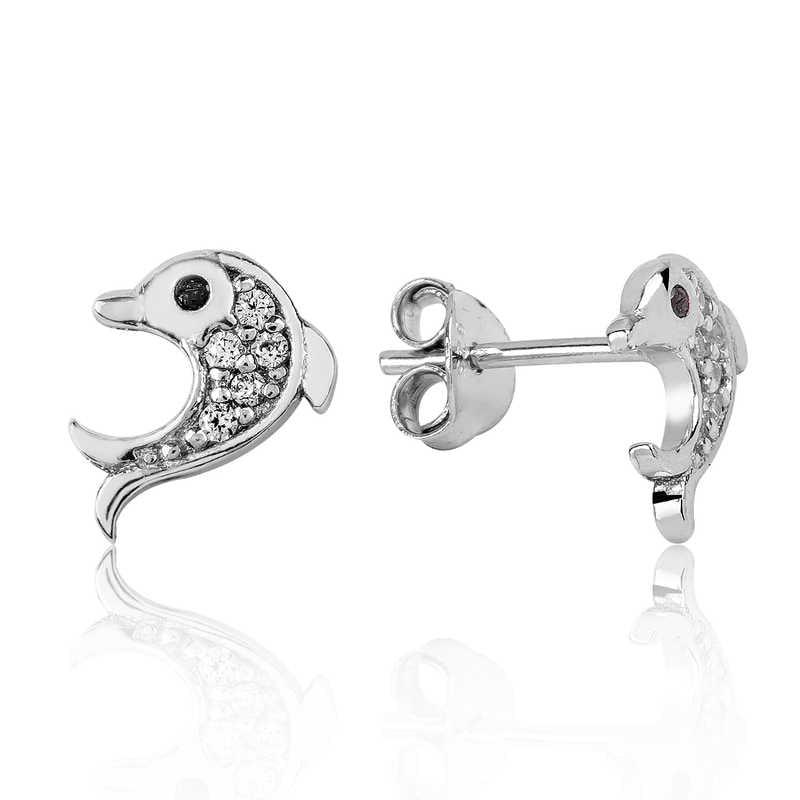 Boucles d'oreilles à tige en argent en forme de dauphin