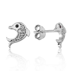 Boucles d'oreilles à tige en argent en forme de dauphin