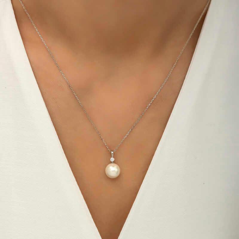 Silver Round Pearl Women's Necklace
