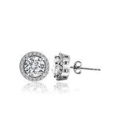 Boucles d'oreilles en argent avec diamants ronds montés