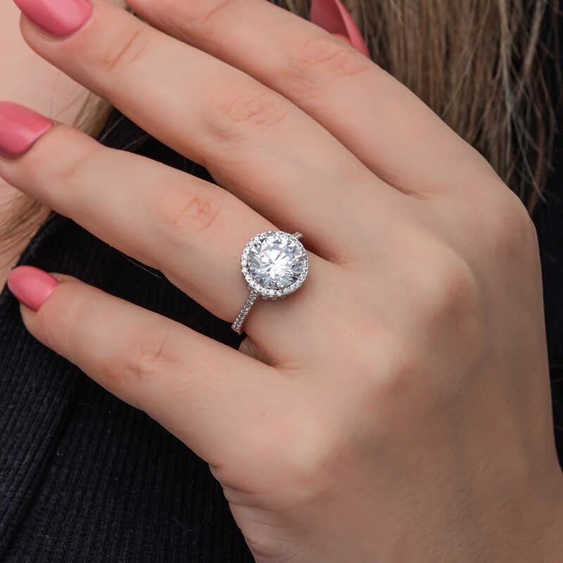 Silver Round Mounted Single Stone Women's Ring