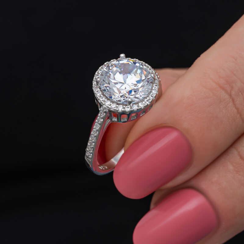 Silver Round Mounted Single Stone Women's Ring