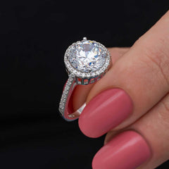 Silver Round Mounted Single Stone Women's Ring